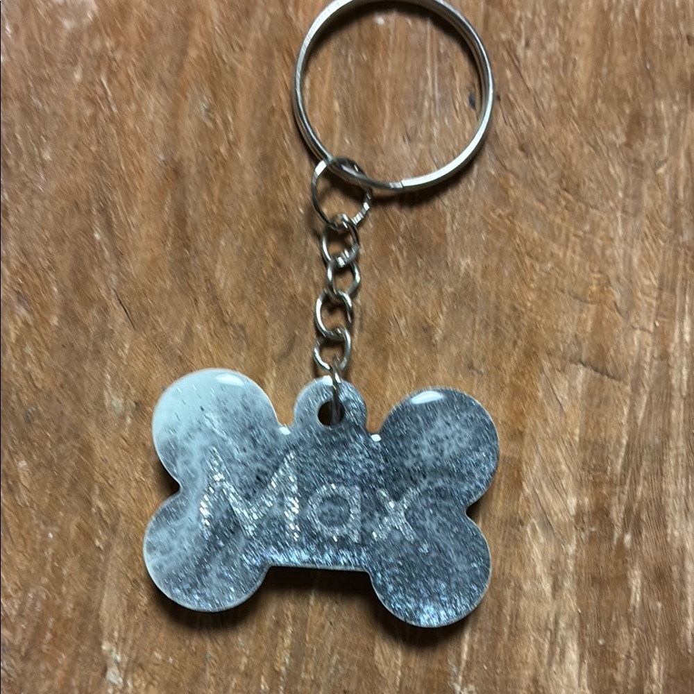 Silver tag ID Dog Bone Keyring